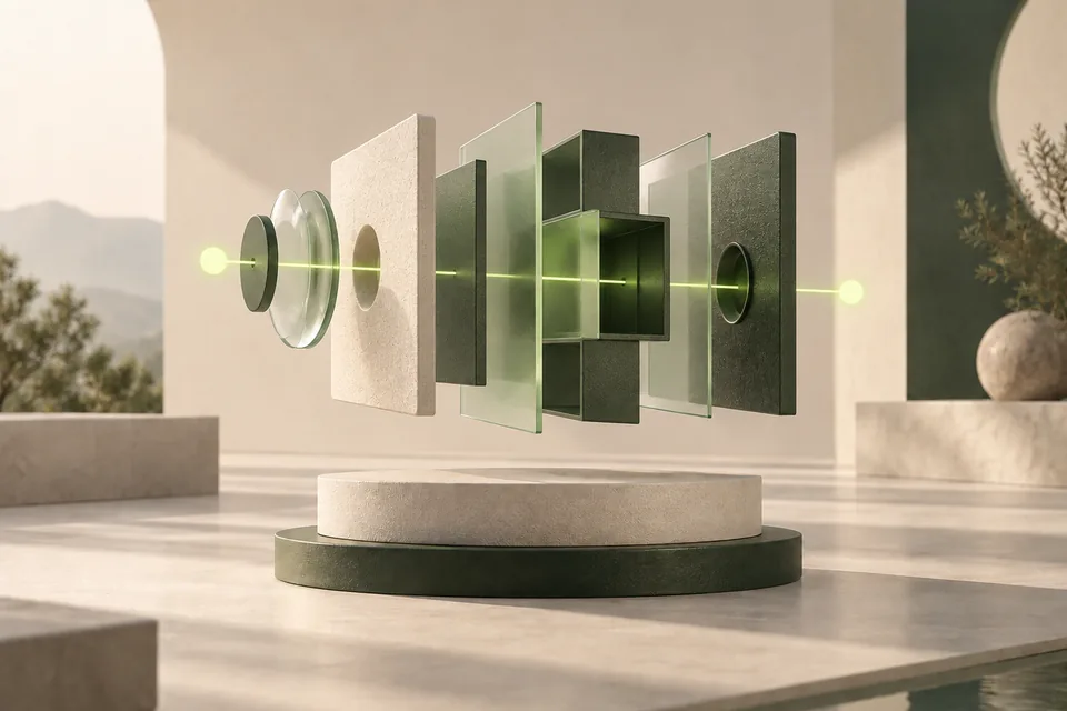 Un prototype géométrique assemblé autour d'un axe lumineux