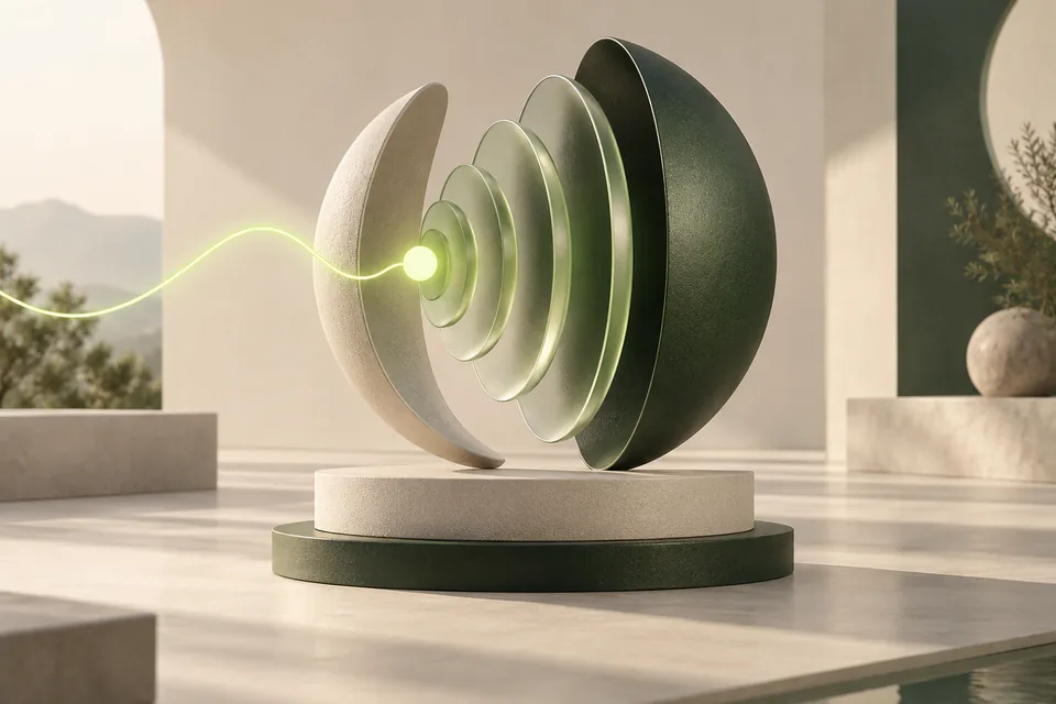 Une onde lumineuse reçue par une structure acoustique abstraite